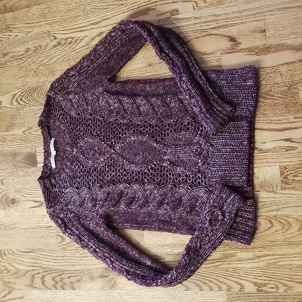 (S) RACHEL Rachel Roy Metallic Weave Cable Knit Cozy Sweater Autumn Vibes